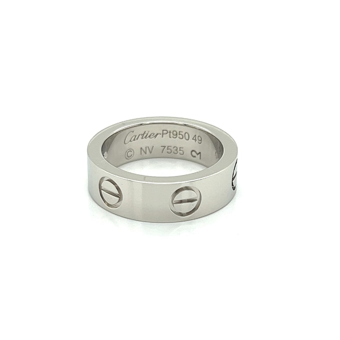 Platinum Cartier LOVE Diamond Band Ring Size 4.5 with Box Certificate: Platinum Cartier LOVE Diamond Band Ring Size 4.5 with Box Certificate Pre-owned Cartier LOVE 1 Diamond band ring crafted in platinum, featuring the signature screw motif design and a bezel-set natural