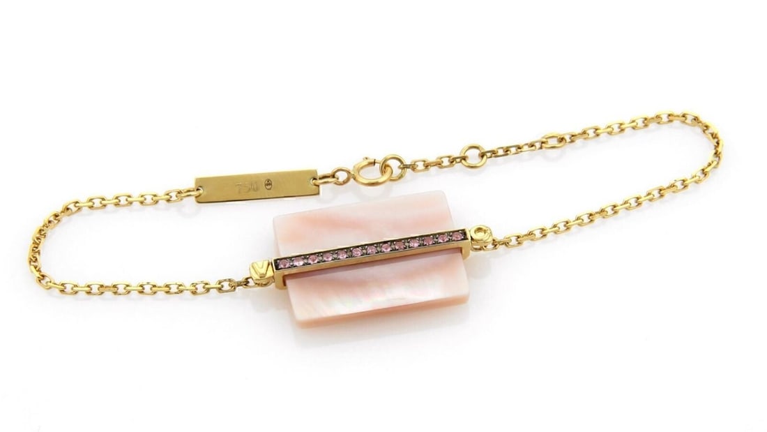 Victoria Casal 18k Gold Charm Bracelet Pink Sapphire Mother of Pearl 7" (1 of 4)