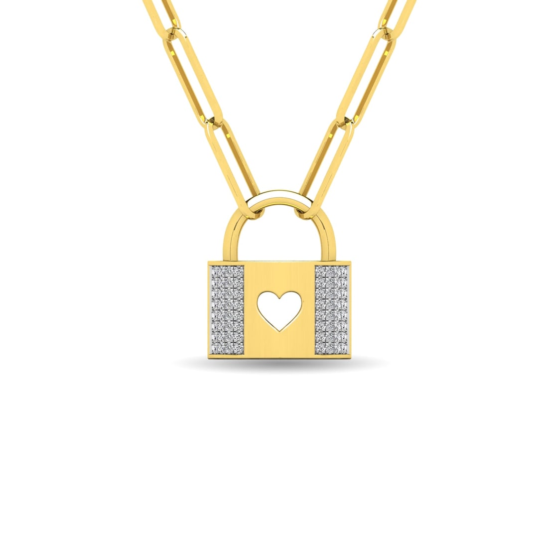 Diamond 1/8 Ct.Tw. Lock Pendant in 10K White Gold: Diamond 1/8 Ct.Tw. Lock Pendant in 10K White Gold 10k Yellow Gold Stone Color: H-i Stone Clarity: I1 Unless otherwise specified, pendants that include a chain are paired with our standard 18-inch leng