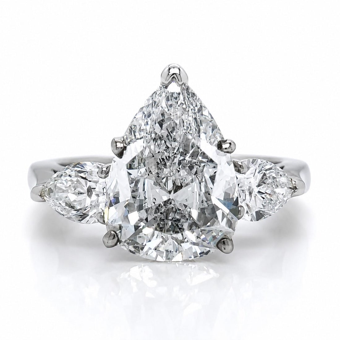 GIA Certified 4.02 Ct. Pear Diamond Platinum Engagement Ring: GIA Certified 4.02 Ct. Pear Diamond Platinum Engagement Ring This exquisite engagement ring features a stunning 4.02 Ct. pear shape diamond, certified by GIA, with E color and SI2 clarity. Crafted in 