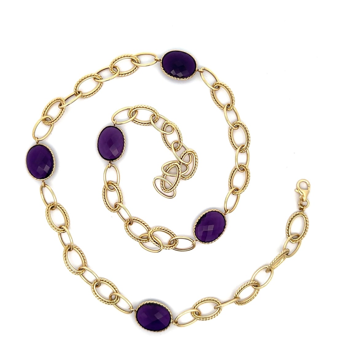 Unbranded 18k Yellow Gold Amethyst Station Necklace 24 In Open Link Chain (1 of 7)