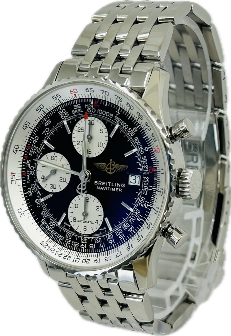 Breitling Old Navitimer A13322 Mens Automatic Chronograph Watch Black Dial: Breitling Old Navitimer A13322 Mens Automatic Chronograph Watch Black Dial Pre-owned Breitling Old Navitimer A13322 men's wristwatch with a black dial and automatic mechanical movement. It features an