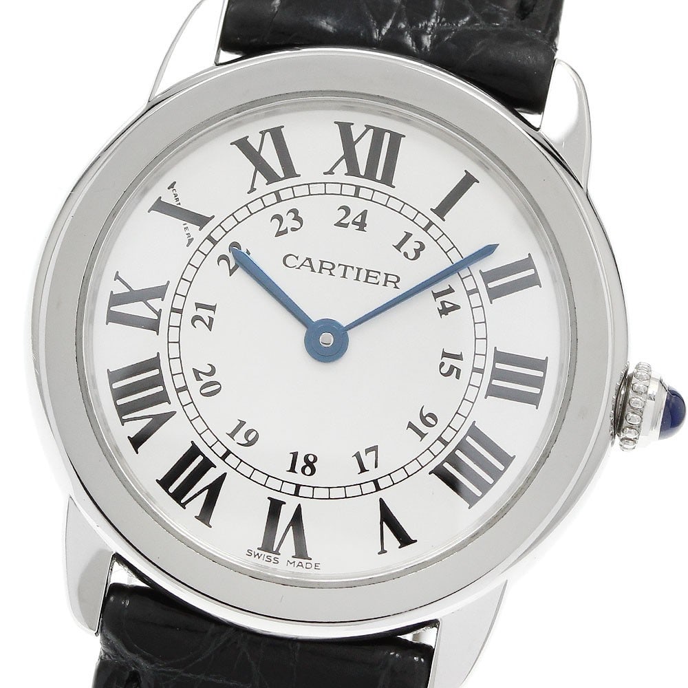 Cartier Ronde Solo SM womens quartz wristwatch ref W6700155: Cartier Ronde Solo SM womens quartz wristwatch ref W6700155 Pre-owned Cartier Ronde Solo SM women's wristwatch with a quartz movement and a silver dial. This watch features a stainless steel case and 