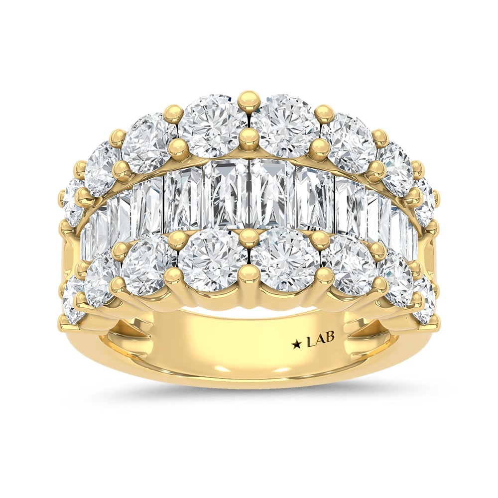 14K Yellow Gold Lab Grown Diamond 4 Ct.Tw. Round and Baguette Fashion Ring: 14K Yellow Gold Lab Grown Diamond 4 Ct.Tw. Round and Baguette Fashion Ring Designed in classic 14K yellow gold, this fashion ring showcases round and baguette lab grown diamonds totaling 4 Ct.Tw. 14k 