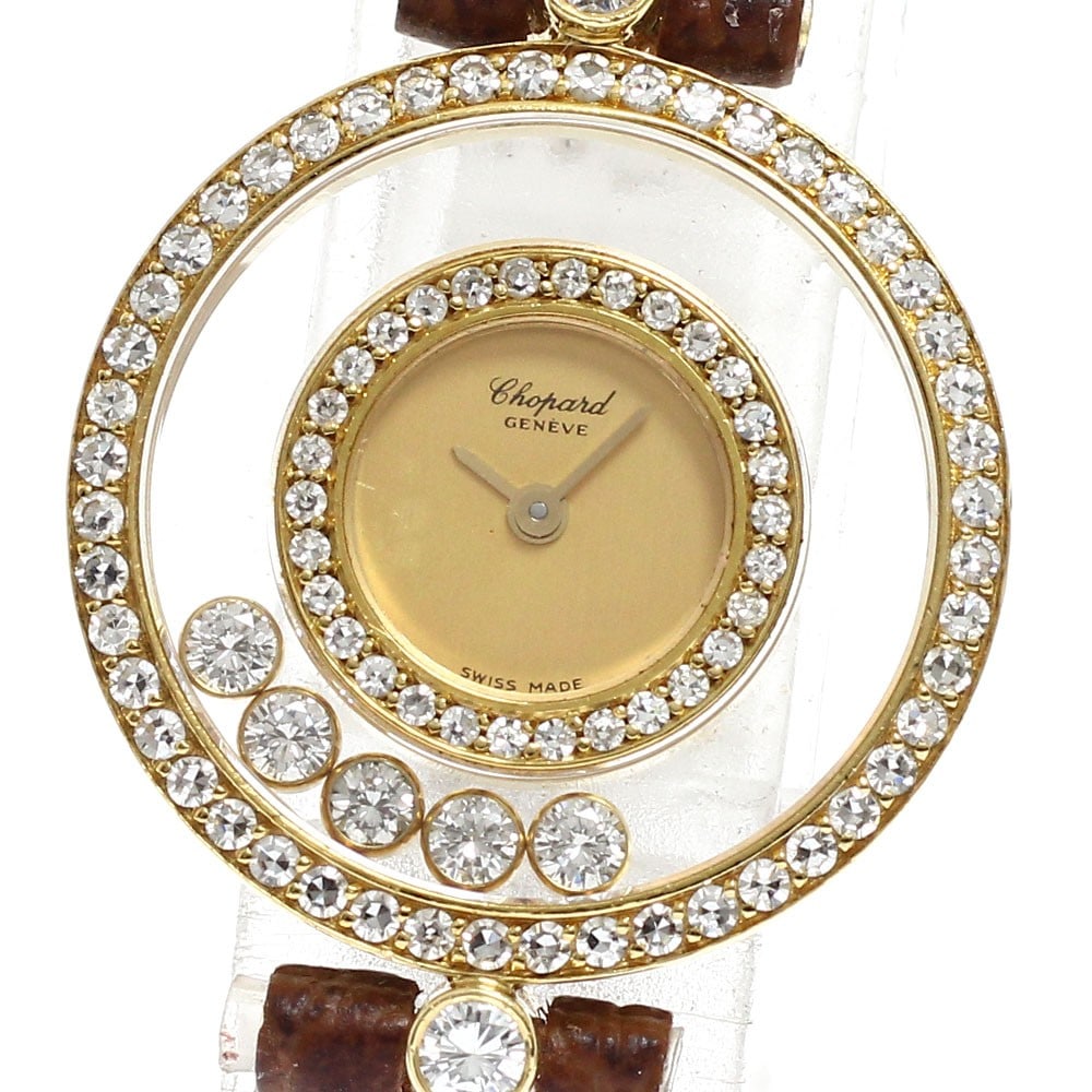 Chopard Happy Diamonds Women's Quartz Watch Ref 20/3957 K18YG: Chopard Happy Diamonds Women's Quartz Watch Ref 20/3957 K18YG This pre-owned Chopard Happy Diamonds women's wristwatch features a K18YG case, diamond bezel, gold dial, and quartz movement. It comes wi