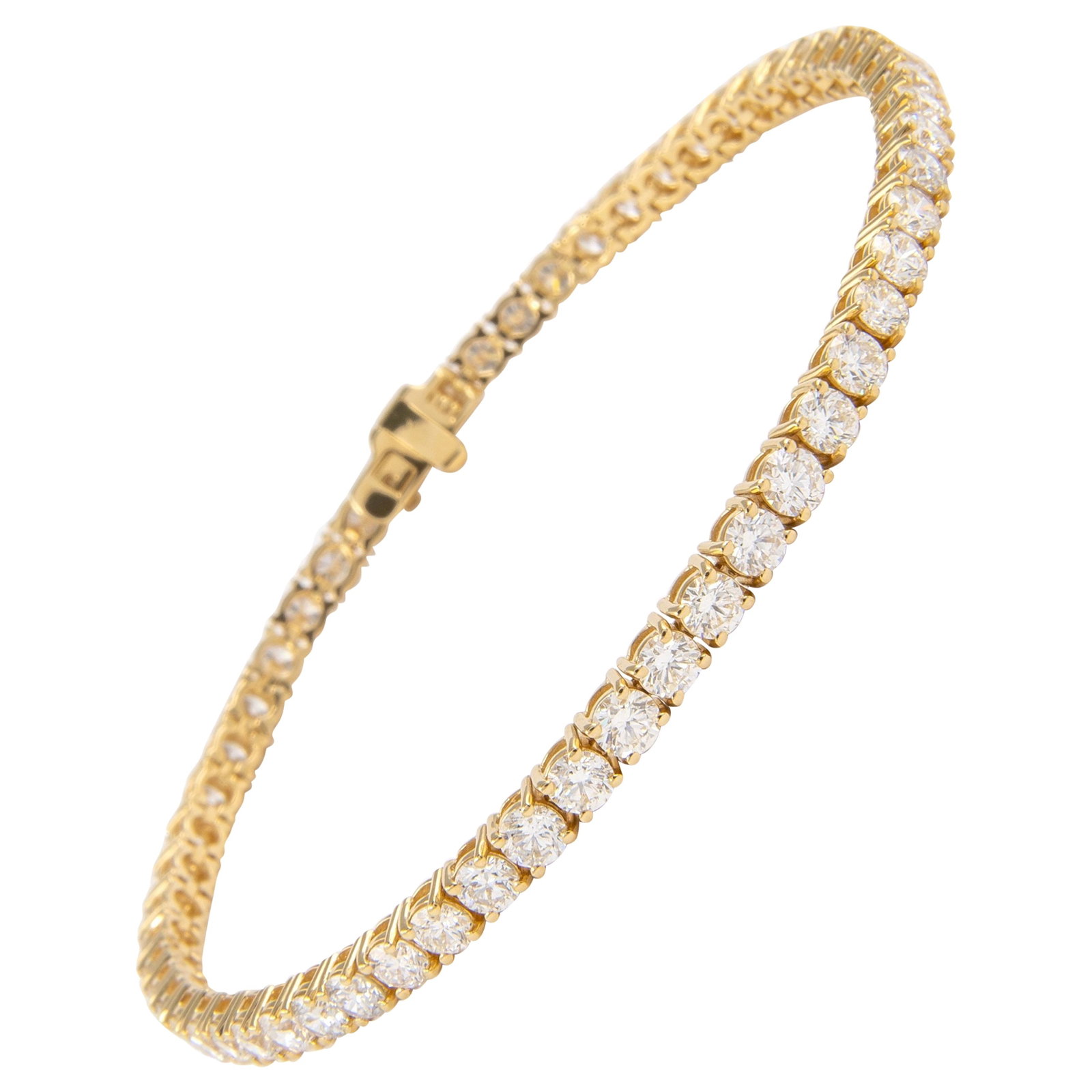 6.13ct Diamond Tennis Bracelet 18k Yellow Gold 7in: 6.13ct Diamond Tennis Bracelet 18k Yellow Gold 7in This stunning 6.13ct Diamond Tennis Bracelet is crafted from luxurious 18k yellow gold, showcasing a classic and elegant design. The bracelet feature