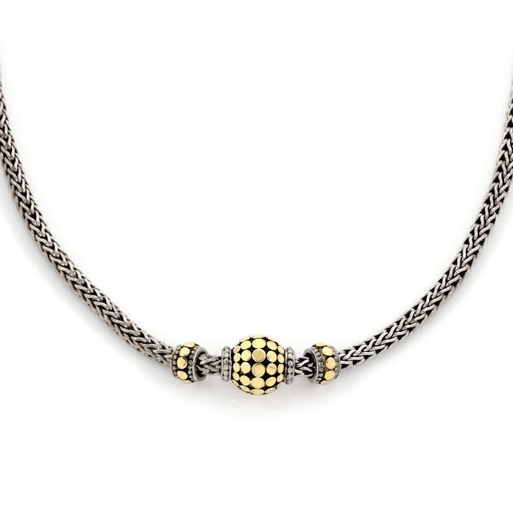 John Hardy Dot 3 Bead Enhancer Necklace Sterling Silver 18k Gold: John Hardy Dot 3 Bead Enhancer Necklace Sterling Silver 18k Gold Authentic John Hardy enhancer pendant necklace featuring the brand's three-bead Dot design. Crafted in sterling silver with 18k yellow 