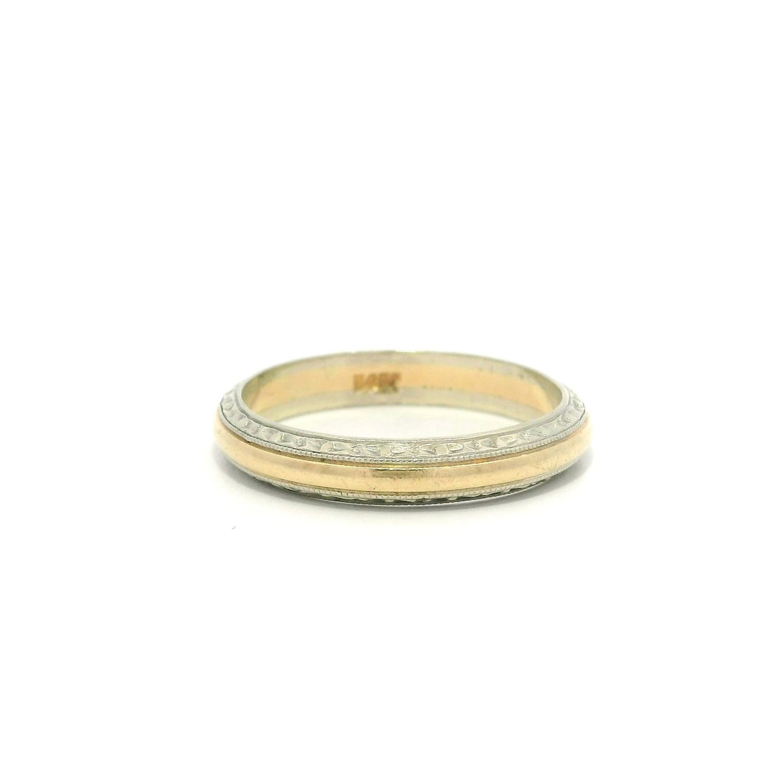 Antique 13-14k Yellow White Gold Hand Etched Wedding Band Ring (1 of 4)