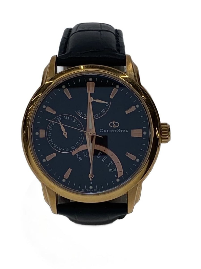 Orient Star Leather Retrograde Men's Wristwatch DE00-E0: Orient Star Leather Retrograde Men's Wristwatch DE00-E0 This ORIENT STAR Retrograde DE00-E0 wristwatch is designed for men and features a leather band. Made in Japan, it is a pre-owned timepiece in B 