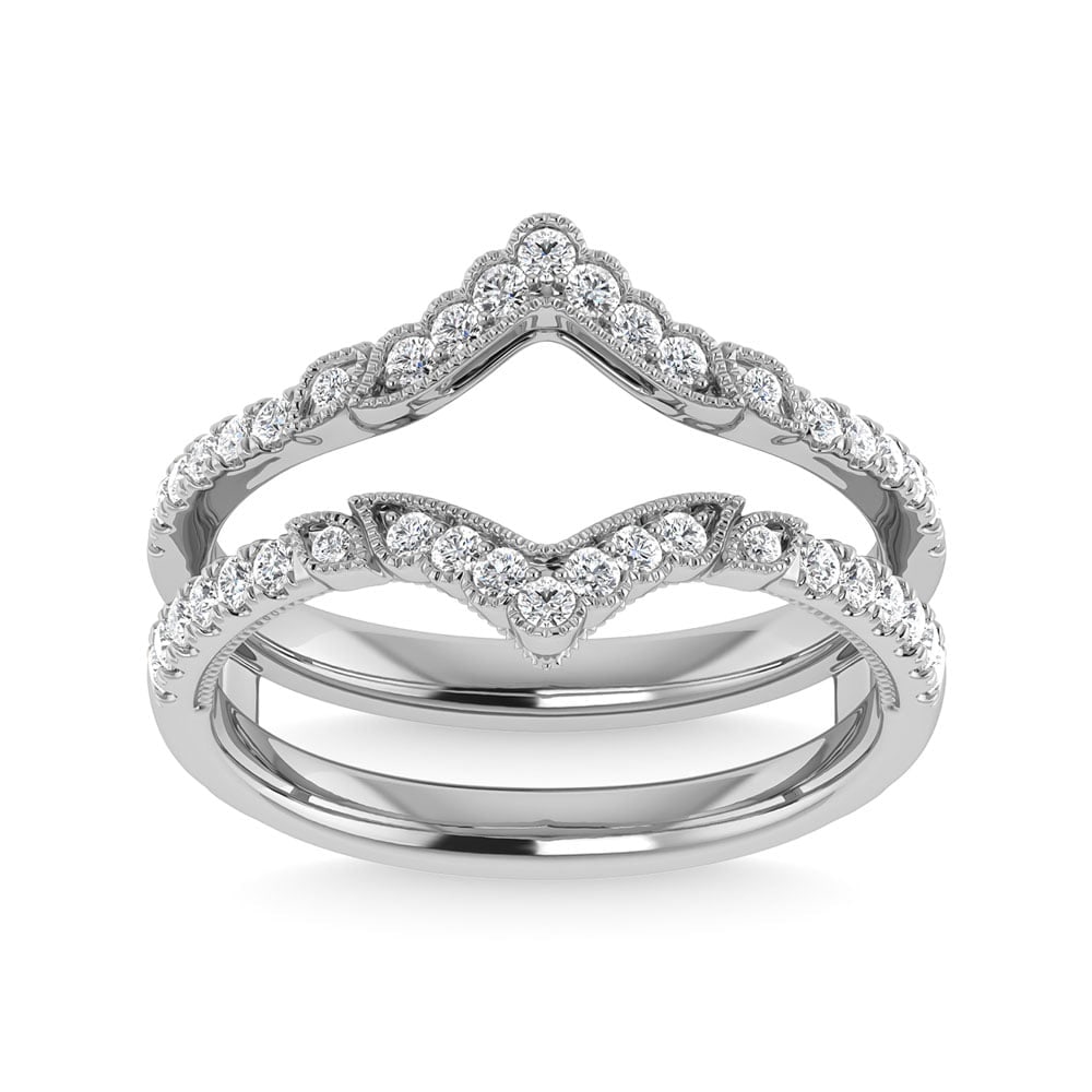 Diamond 3/8 Ct.Tw. Curve Guard Ring in 14K White Gold: Diamond 3/8 Ct.Tw. Curve Guard Ring in 14K White Gold 14k White Gold Stone Color: G-h Stone Clarity: I1 Each ring is presented in standard size 6.5. Complimentary resizing is available between sizes 5
