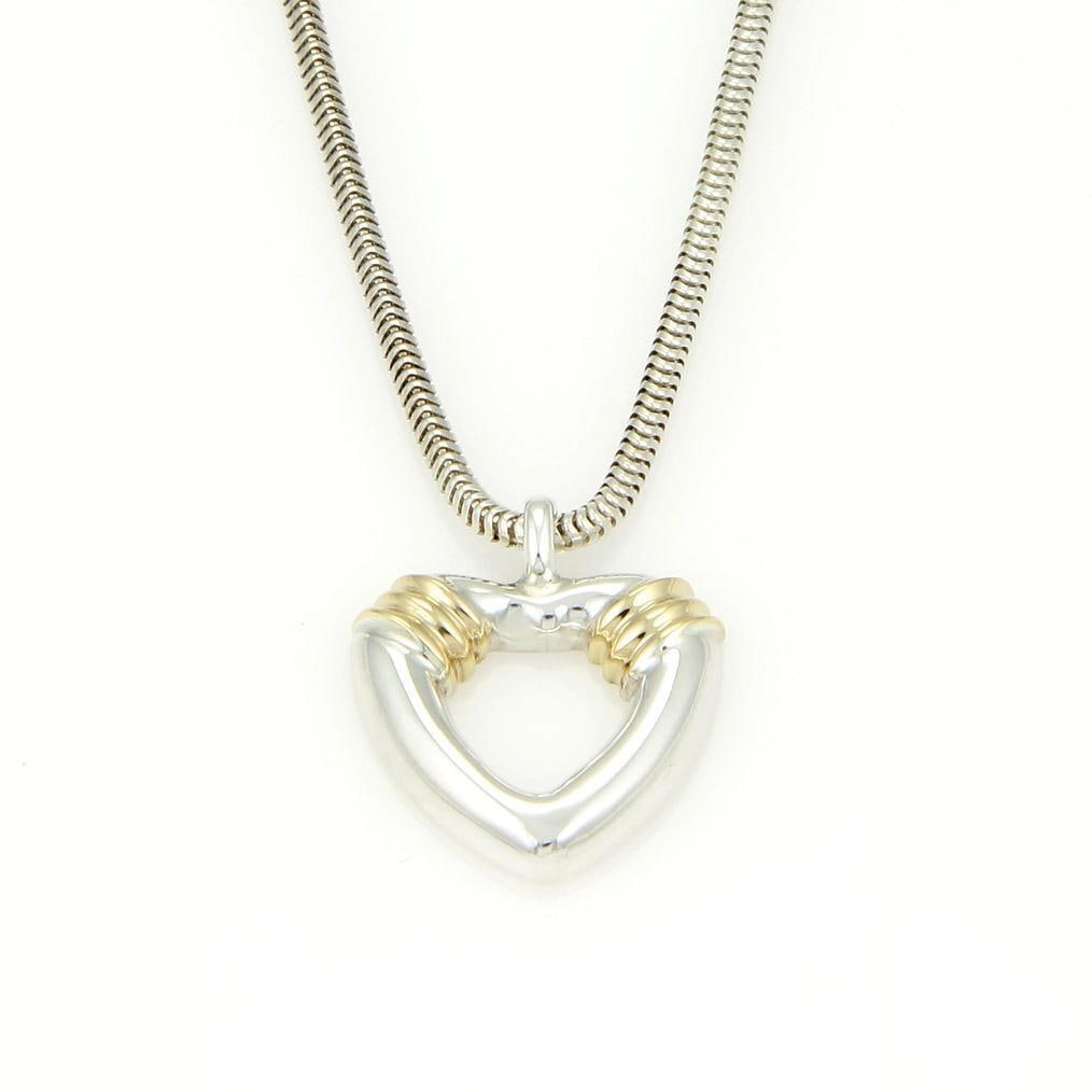 Tiffany & Co. Vintage Heart Pendant 18k Gold Sterling Silver Snake Chain: Tiffany & Co. Vintage Heart Pendant 18k Gold Sterling Silver Snake Chain This exquisite vintage pendant and chain necklace from Tiffany & Co. showcases a beautifully crafted open heart design in sterl