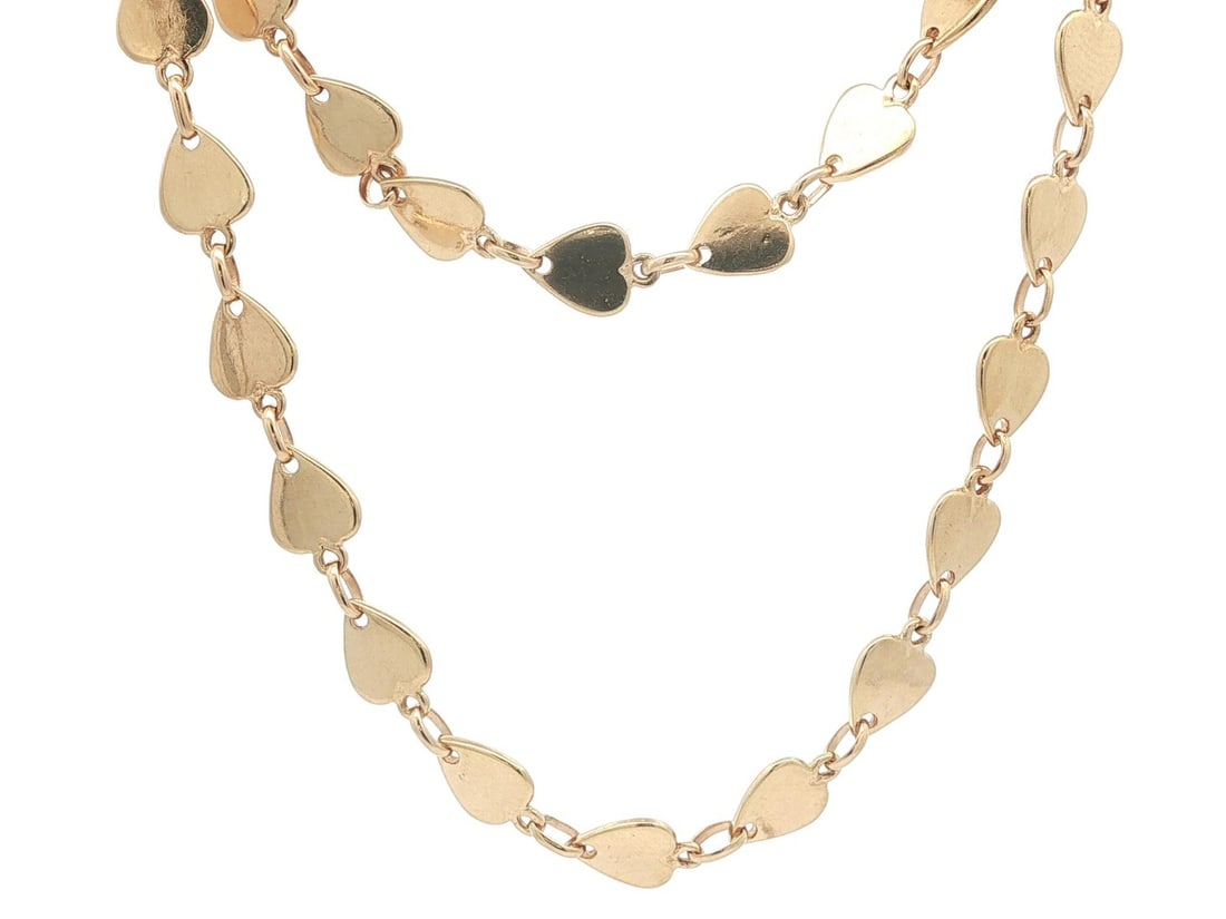 Abstract Heart Flat Link Necklace in 14k Yellow Gold 18 Inch: Abstract Heart Flat Link Necklace in 14k Yellow Gold 18 Inch This women's necklace features a flat link chain design with abstract heart-shaped links, crafted from solid 14k yellow gold and finished w