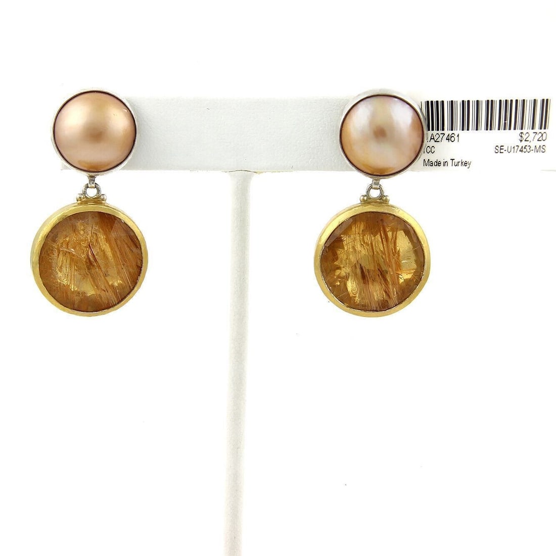 Gurhan Drop Earrings Sterling Silver 24k Overlay Red Agate Mabe Pearl: Gurhan Drop Earrings Sterling Silver 24k Overlay Red Agate Mabe Pearl Authentic Gurhan drop earrings handcrafted in sterling silver with a 24k gold overlay. This signed pair features natural red strip