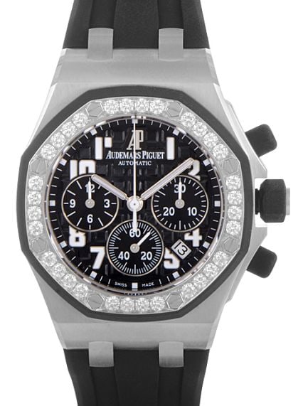 Audemars Piguet Royal Oak Offshore Chronograph Mens Watch Ref. 26048SK.ZZ.D002CA.01: Audemars Piguet Royal Oak Offshore Chronograph Mens Watch Ref. 26048SK.ZZ.D002CA.01 Audemars Piguet Royal Oak Offshore Chronograph wristwatch featuring a black Arabic chronograph dial, factory diamond