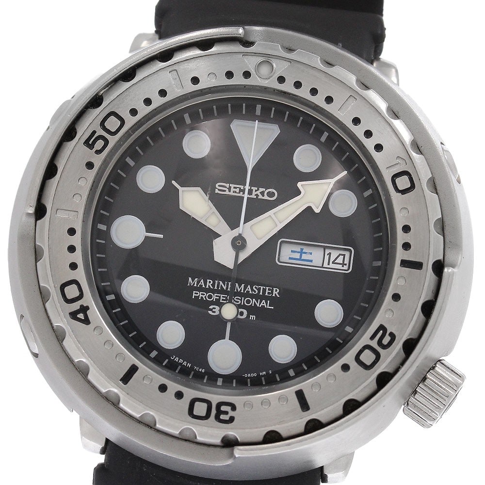 Seiko Marine Master SBBN017 7C46-0AC0 Mens Quartz Day-Date Watch: Seiko Marine Master SBBN017 7C46-0AC0 Mens Quartz Day-Date Watch Pre-owned SEIKO Marine Master men's wristwatch with a black dial, day-date function, and quartz movement. It features a stainless steel