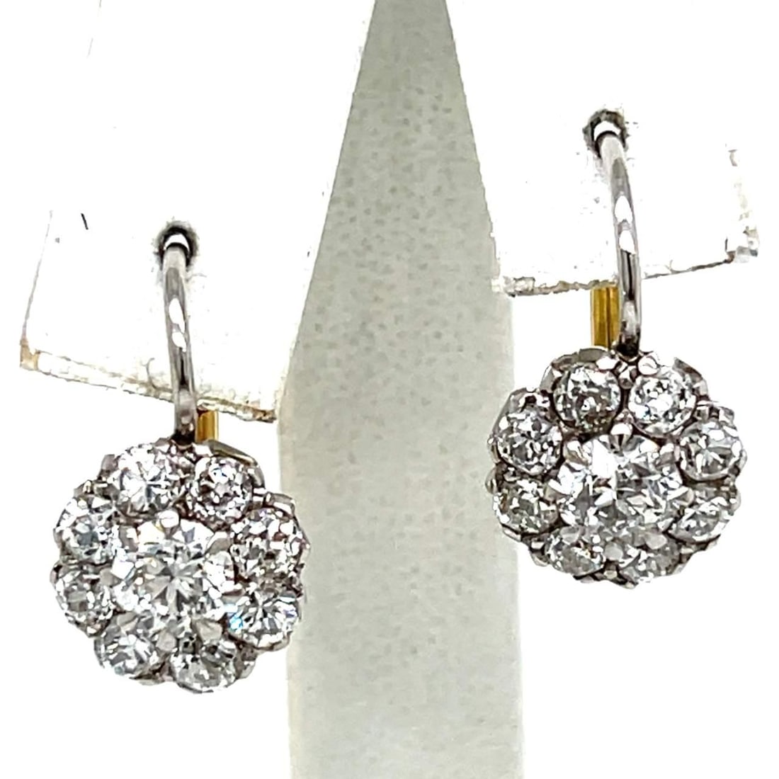 Platinum 18K Yellow Gold 5.80 Ct Diamond Earrings: Platinum 18K Yellow Gold 5.80 Ct Diamond Earrings Exquisite Platinum and 18K Yellow Gold earrings featuring a total of 5.80 carats of dazzling diamonds. The earrings are adorned with two main diamonds