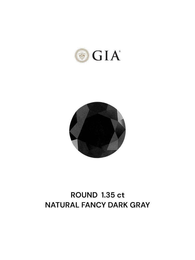 Loose Diamond - ROUND 1.35ct Fancy Dark Gray VVS2: Loose Diamond - ROUND 1.35ct Fancy Dark Gray VVS2 Source: Natural Shape: ROUND Carats: 1.35 Color: Fancy Dark Gray Certification: GIA Video: