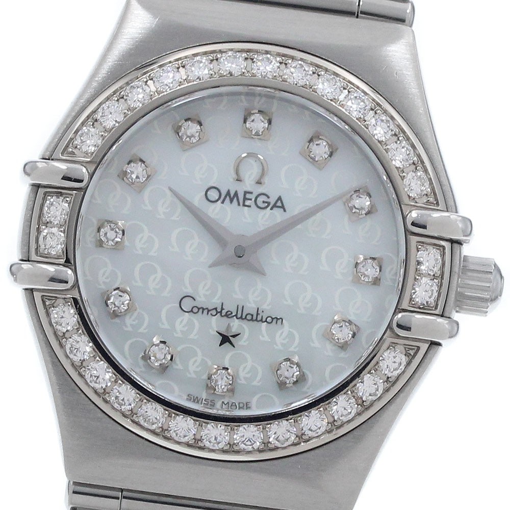 Omega Constellation 1460.75 Ladies Quartz Watch Diamond Bezel: Omega Constellation 1460.75 Ladies Quartz Watch Diamond Bezel Pre-owned Omega Constellation ladies wristwatch with a quartz movement and a white mother-of-pearl dial. This stainless steel watch is ref