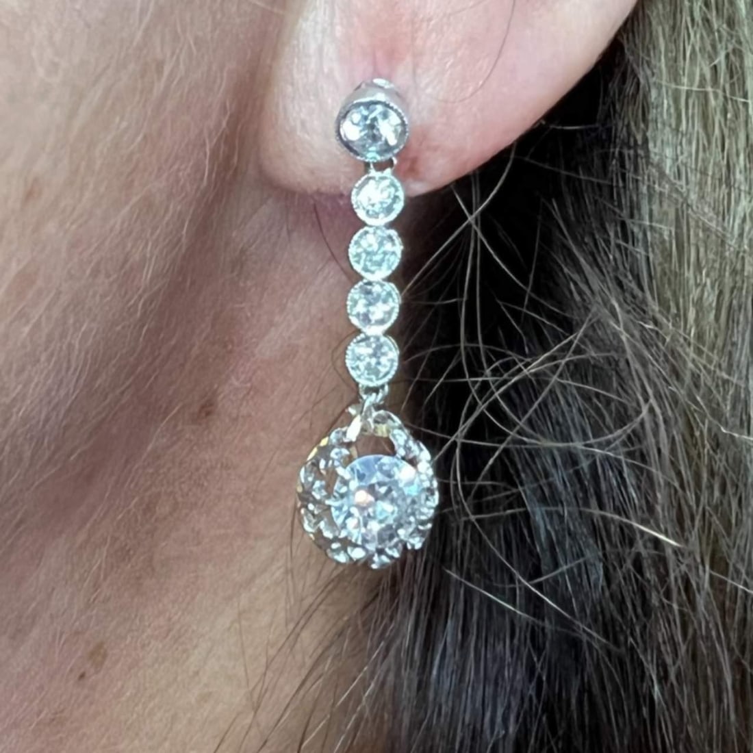 Victorian 18K Gold Platinum Diamond Earrings 2.90 Ct Total Weight: Victorian 18K Gold Platinum Diamond Earrings 2.90 Ct Total Weight These exquisite Victorian earrings are crafted from 18K gold and platinum, showcasing a stunning array of diamonds. They feature two p