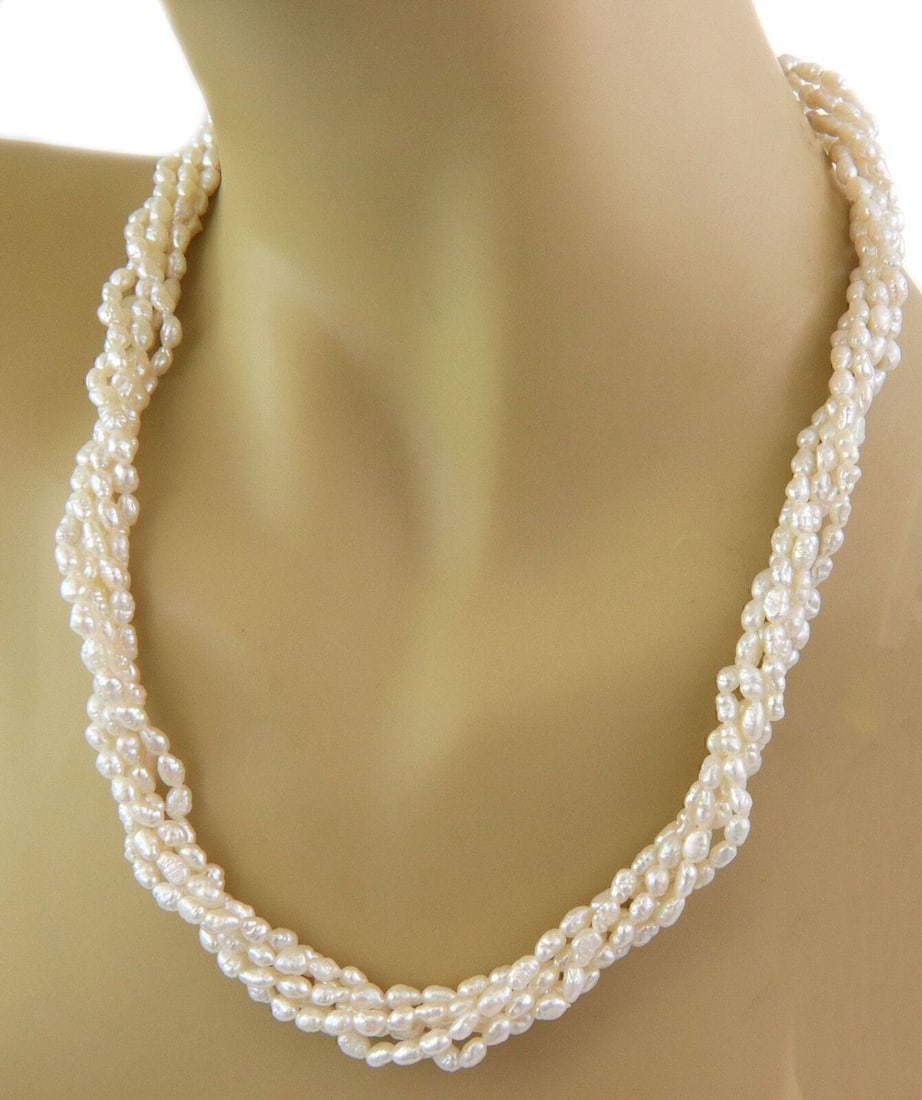Mikimoto 18k Yellow Gold Freshwater Rice Pearl Five Strand Necklace (1 of 5)