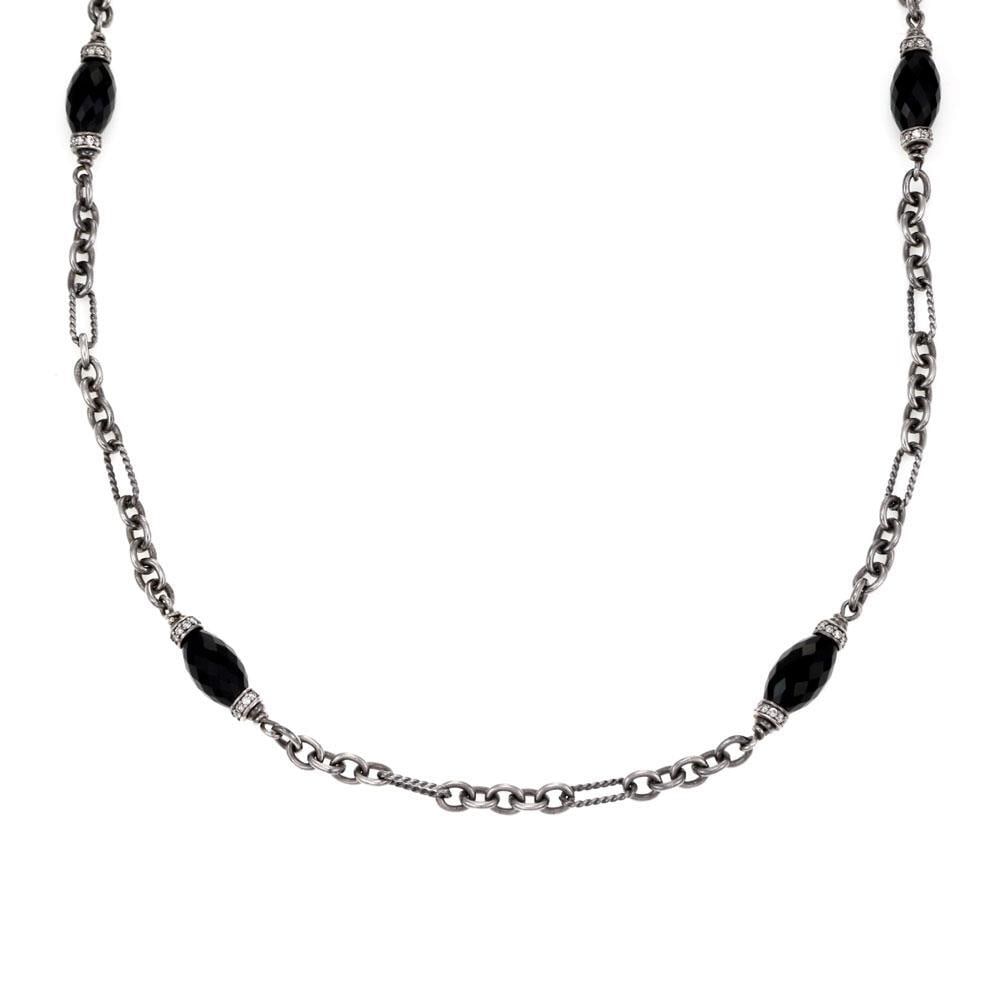 David Yurman 2.00ct Diamond Onyx Bead Necklace in Sterling Silver: David Yurman 2.00ct Diamond Onyx Bead Necklace in Sterling Silver Enhance your jewelry collection with this exquisite David Yurman long beaded necklace. Crafted from high-quality sterling silver, this