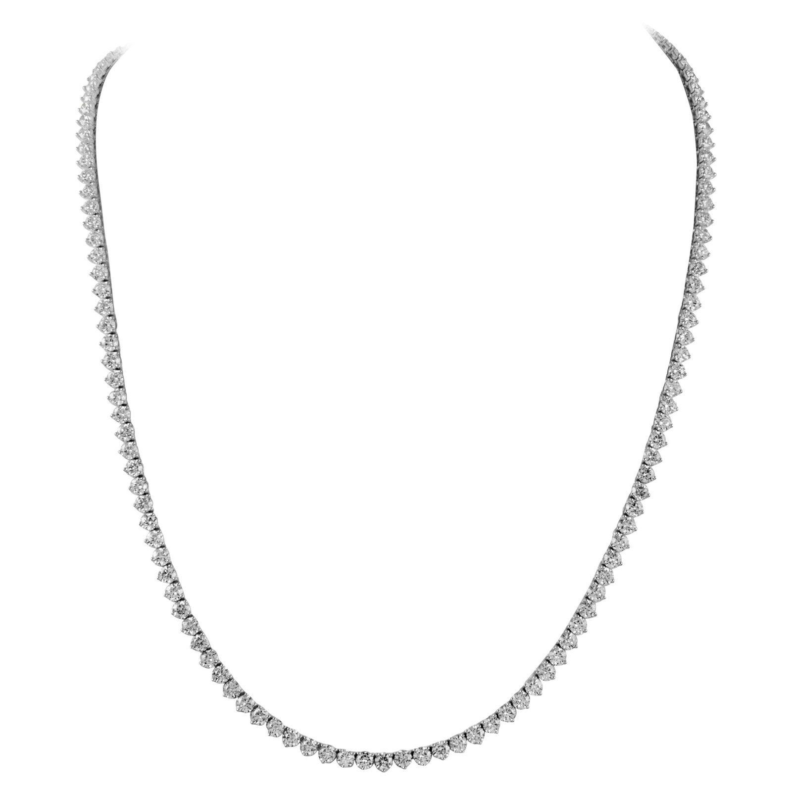 35.66ct Diamond Tennis Necklace 18k White Gold 24in: 35.66ct Diamond Tennis Necklace 18k White Gold 24in This exquisite 35.66ct Diamond 3-Prong Tennis Necklace is crafted from 18k white gold, showcasing a stunning array of 141 round brilliant diamonds. 