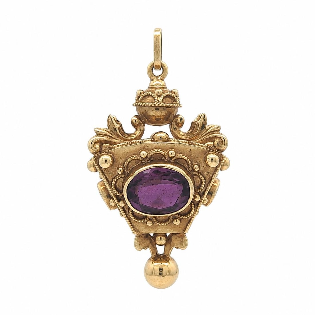 Victorian 18k Yellow Gold Lantern Fob Pendant with 4 Amethysts (1 of 7)