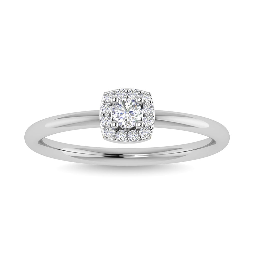 Diamond 1/6 Ct.Tw. Round Cut Promise Ring in 14K White Gold: Diamond 1/6 Ct.Tw. Round Cut Promise Ring in 14K White Gold Diamond 1/6 Ct.Tw. Round Cut Promise Ring in 14K White Gold 14k White Gold Stone Color: G-h Stone Clarity: I1 Each ring is presented in stan