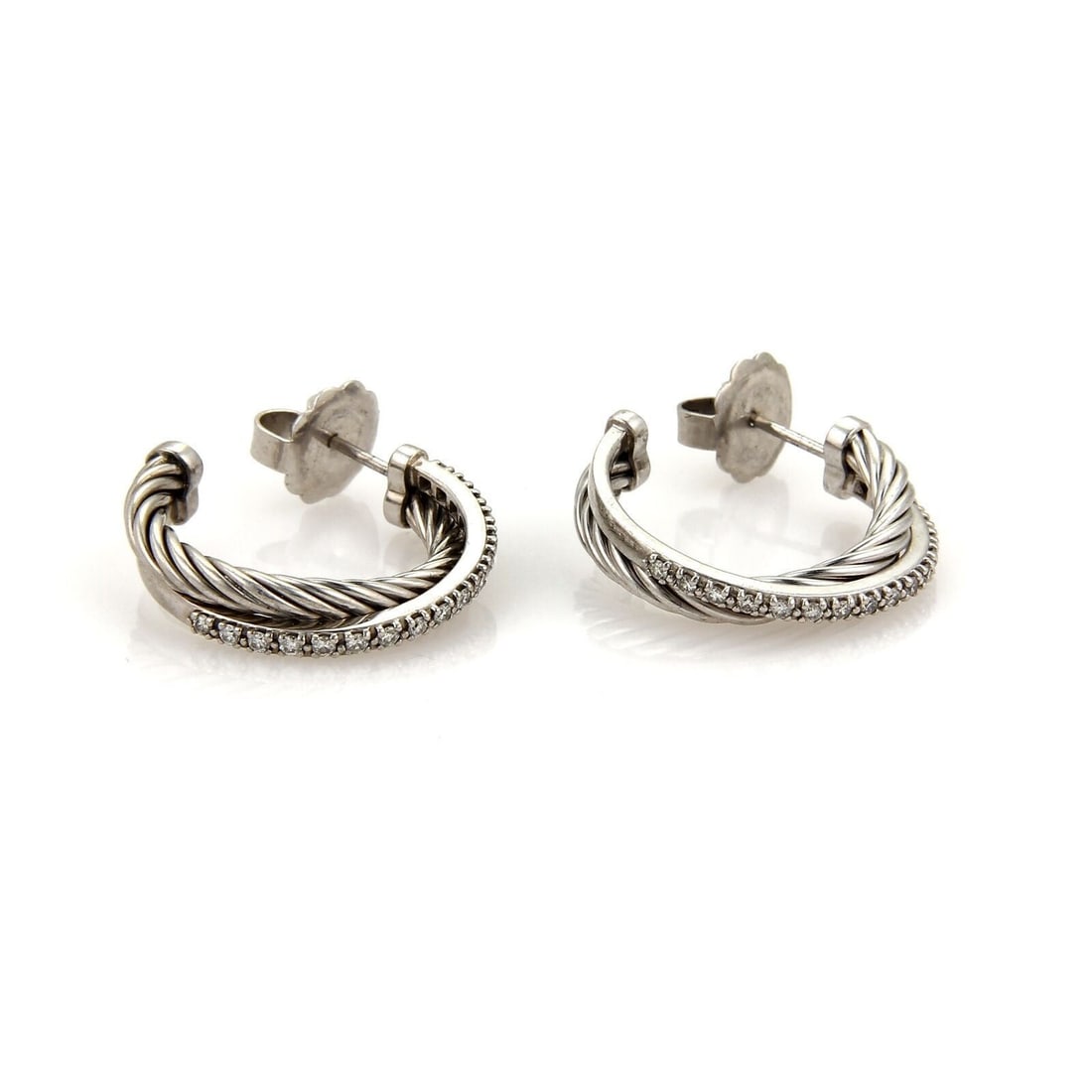 David Yurman Diamond Ice Sterling Silver Crossover Hoop Earrings (1 of 5)