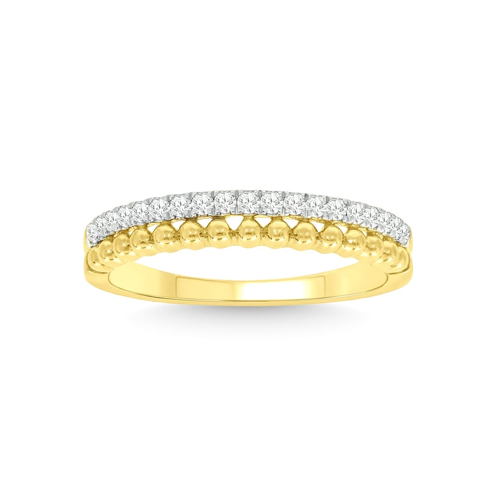 14K Yellow Gold Diamond 1/4 Ct.Tw. Stackable Band: 14K Yellow Gold Diamond 1/4 Ct.Tw. Stackable Band 14k Yellow Gold Stone Color: G-h Stone Clarity: I1 Each ring is presented in standard size 6.5. Complimentary resizing is available between sizes 510 