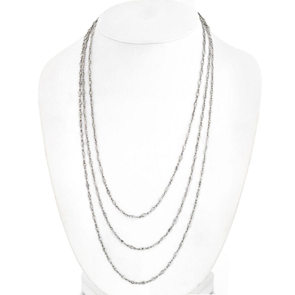 70 Inch Platinum Necklace With 29.5ct Marquise Diamonds By The Yard: 70 Inch Platinum Necklace With 29.5ct Marquise Diamonds By The Yard This exquisite necklace features 185 marquise cut diamonds with a total weight of approximately 29.50 carats, elegantly set in plati