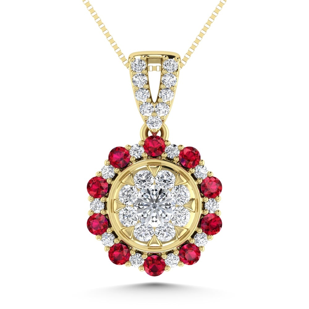 Diamond 7/8 Ct.Tw. And Blue Sapphire Fashion Pendant in 14K Yellow Gold: Diamond 7/8 Ct.Tw. And Blue Sapphire Fashion Pendant in 14K Yellow Gold 14k Yellow Gold Stone Color: G-h Stone Clarity: Aaa / Si3 Unless otherwise specified, pendants that include a chain are paired w