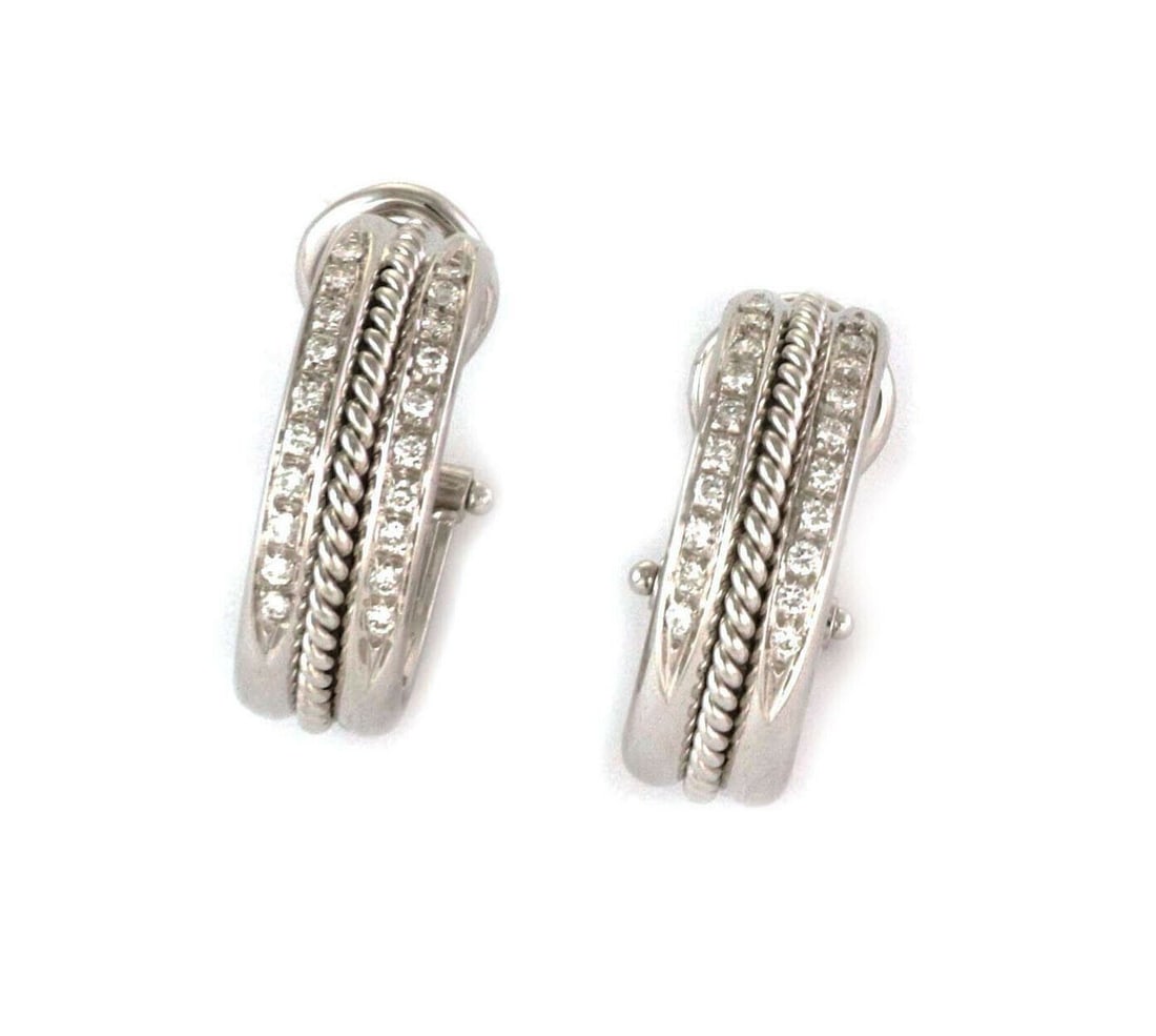Vintage 18k White Gold Oval Hoop Earrings with Natural Diamond Accents: Vintage 18k White Gold Oval Hoop Earrings with Natural Diamond Accents Vintage oval hoop earrings crafted in solid 18k white gold with natural diamond accents. This unbranded fine jewelry pair feature