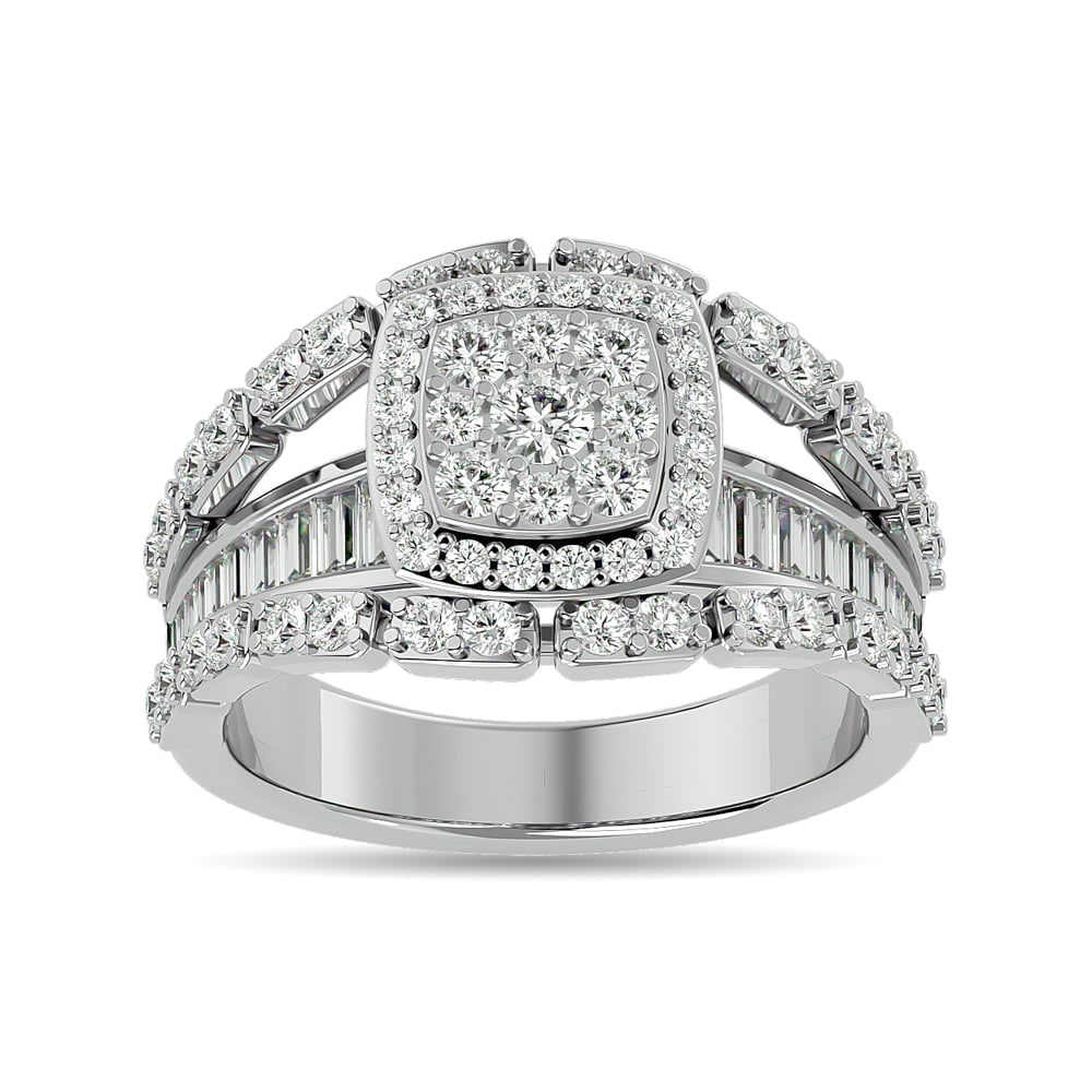 Diamond 1 1/2 Ct.tw Round Cut and Straight Baguette Fashion Ring in 14K White Gold: Diamond 1 1/2 Ct.tw Round Cut and Straight Baguette Fashion Ring in 14K White Gold 14k White Gold Stone Color: Gh Stone Clarity: Si2 Each ring is presented in standard size 6.5. Complimentary resizing