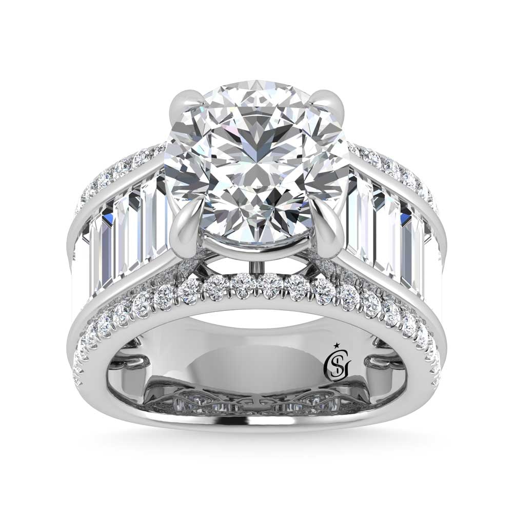 14K White Gold Lab Grown Diamond 8 1/6 Ct.Tw. Round and Baguette Shank Engagement Ring (IGI: 14K White Gold Lab Grown Diamond 8 1/6 Ct.Tw. Round and Baguette Shank Engagement Ring (IGI Certified Center 5ct) 14K White Gold Lab Grown Diamond 8 1/6 Ct.Tw. Round and Baguette Shank Engagement Ring