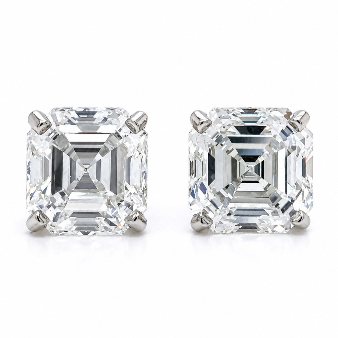 14K White Gold GIA Certified 3.27 Ct & 2.68 Ct Ascher-cut Diamond Studs: 14K White Gold GIA Certified 3.27 Ct & 2.68 Ct Ascher-cut Diamond Studs Elevate your elegance with these stunning 14K White Gold diamond stud earrings. Featuring two exquisite GIA Certified Ascher-cut