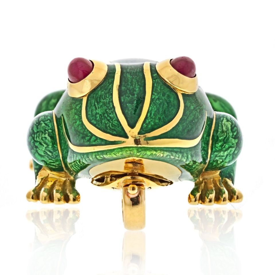 David Webb 18K Gold Frog Pendant with Ruby and Green Enamel (1 of 2)