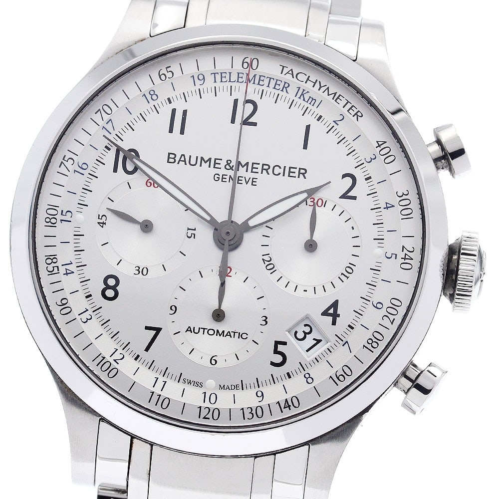 Baume and Mercier Capeland M0A10064 Mens Chronograph Wristwatch: Baume and Mercier Capeland M0A10064 Mens Chronograph Wristwatch Pre-owned Baume & Mercier Capeland chronograph men's wristwatch with a silver dial and automatic movement. This watch features date, chr