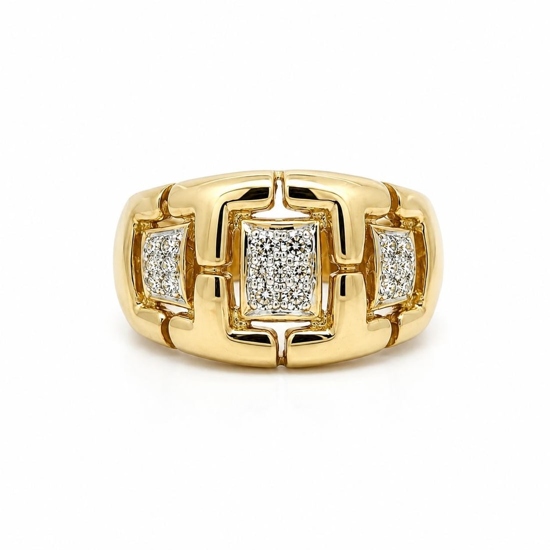 Unbranded 14k Yellow Gold Diamond Articulated Wide Band Ring Size 7: Unbranded 14k Yellow Gold Diamond Articulated Wide Band Ring Size 7 Pre-owned articulated band ring crafted in solid 14k yellow gold and set with natural single cut pave-set diamonds. This wide band d