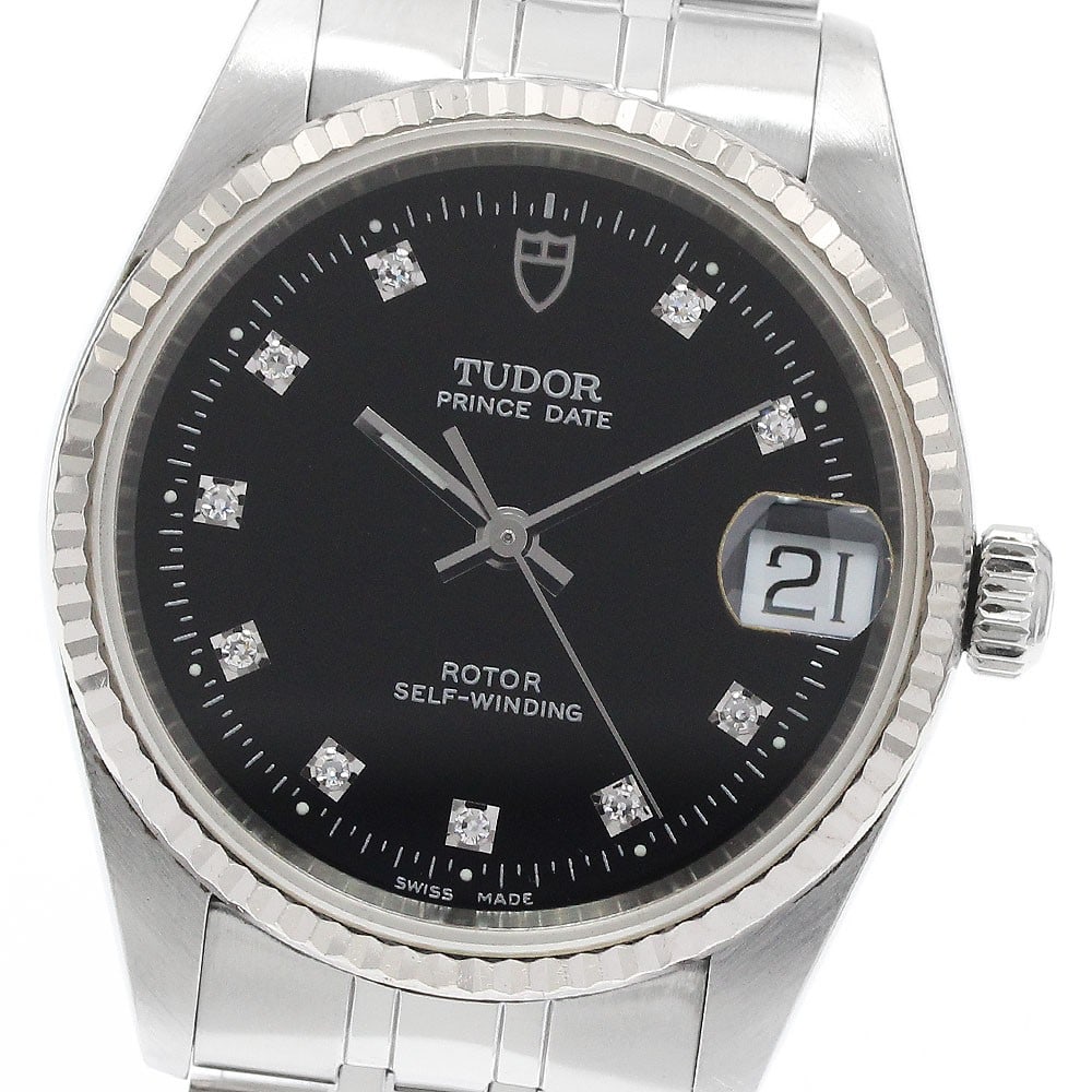 TUDOR Prince Date Ref 72034 Automatic Black Dial Unisex Watch: TUDOR Prince Date Ref 72034 Automatic Black Dial Unisex Watch TUDOR Prince Date automatic wristwatch, reference 72034, with a black dial and date function. It features an SS/WG case, SS band, and a WG