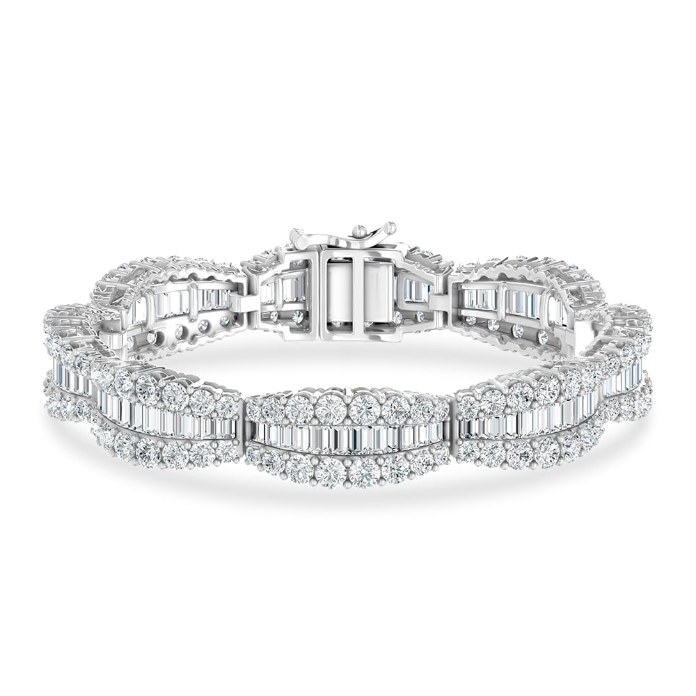 14K White Gold Lab Grown Diamond 15 Ct.Tw. Round and Baguette Fancy Bracelet: 14K White Gold Lab Grown Diamond 15 Ct.Tw. Round and Baguette Fancy Bracelet Crafted in 14K White Gold, this fancy bracelet showcases round and baguette lab grown diamonds totaling 15 Ct.Tw., radiatin