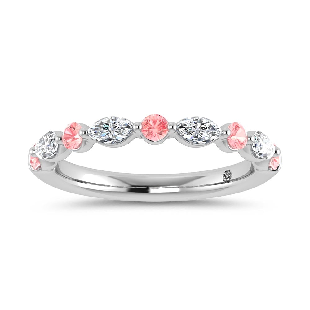14K White Gold Alternate Pink and White Lab Grown Diamond 1/2 Ct.Tw. Stackable Band: 14K White Gold Alternate Pink and White Lab Grown Diamond 1/2 Ct.Tw. Stackable Band 14k White Gold Stone Color: D-f Stone Clarity: Vs Each ring is presented in standard size 6.5. Complimentary resizin