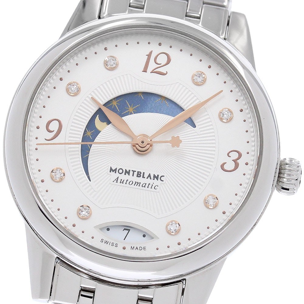 Montblanc Boheme Day and Night Womens Automatic Stainless Steel Watch 119934: Montblanc Boheme Day and Night Womens Automatic Stainless Steel Watch 119934 Pre-owned Montblanc Boheme Day & Night ladies wristwatch with automatic movement and a silver dial. This watch features a s