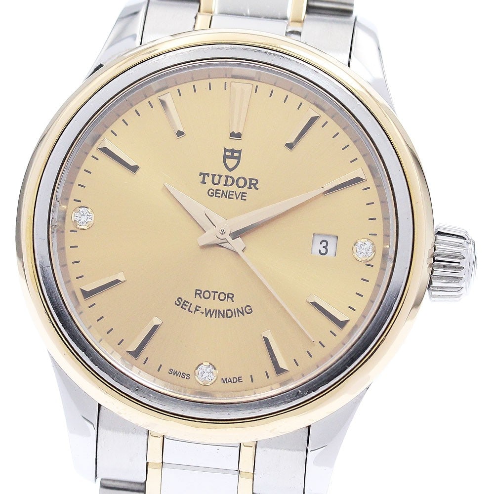TUDOR Style 12103 Womens Automatic Wristwatch SS YG Date: TUDOR Style 12103 Womens Automatic Wristwatch SS YG Date Pre-owned Tudor Style women's wristwatch, reference 12103, with a gold dial and automatic movement. It features a date function and a combinati