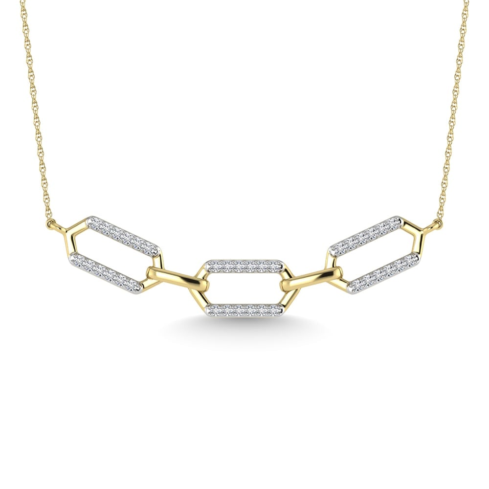 10K Two Tone Diamond 1/6 Ct.Tw. Fashion Necklace: 10K Two Tone Diamond 1/6 Ct.Tw. Fashion Necklace 10k Two Tone Stone Color: G-h Stone Clarity: I1 Unless otherwise specified, pendants that include a chain are paired with our standard 18-inch length. 