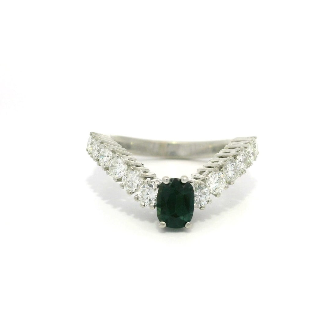 1.5ctw Oval Sapphire Diamond Chevron Band Ring in White Gold (1 of 10)