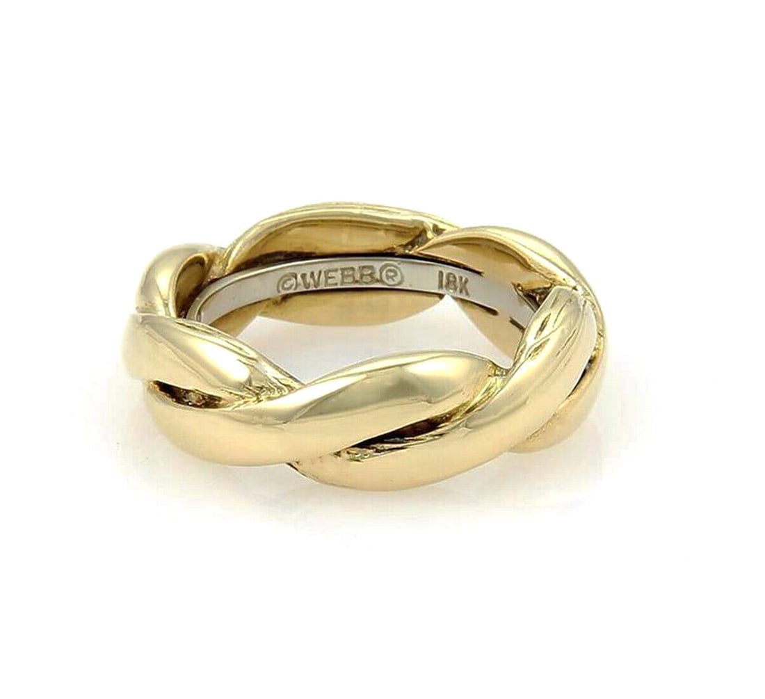 David Webb Braided Band Ring 18k Yellow White Gold Size 6: David Webb Braided Band Ring 18k Yellow White Gold Size 6 Authentic David Webb braided band ring crafted in 18k yellow and white gold. This fine jewelry piece features an intricate woven two-tone desi