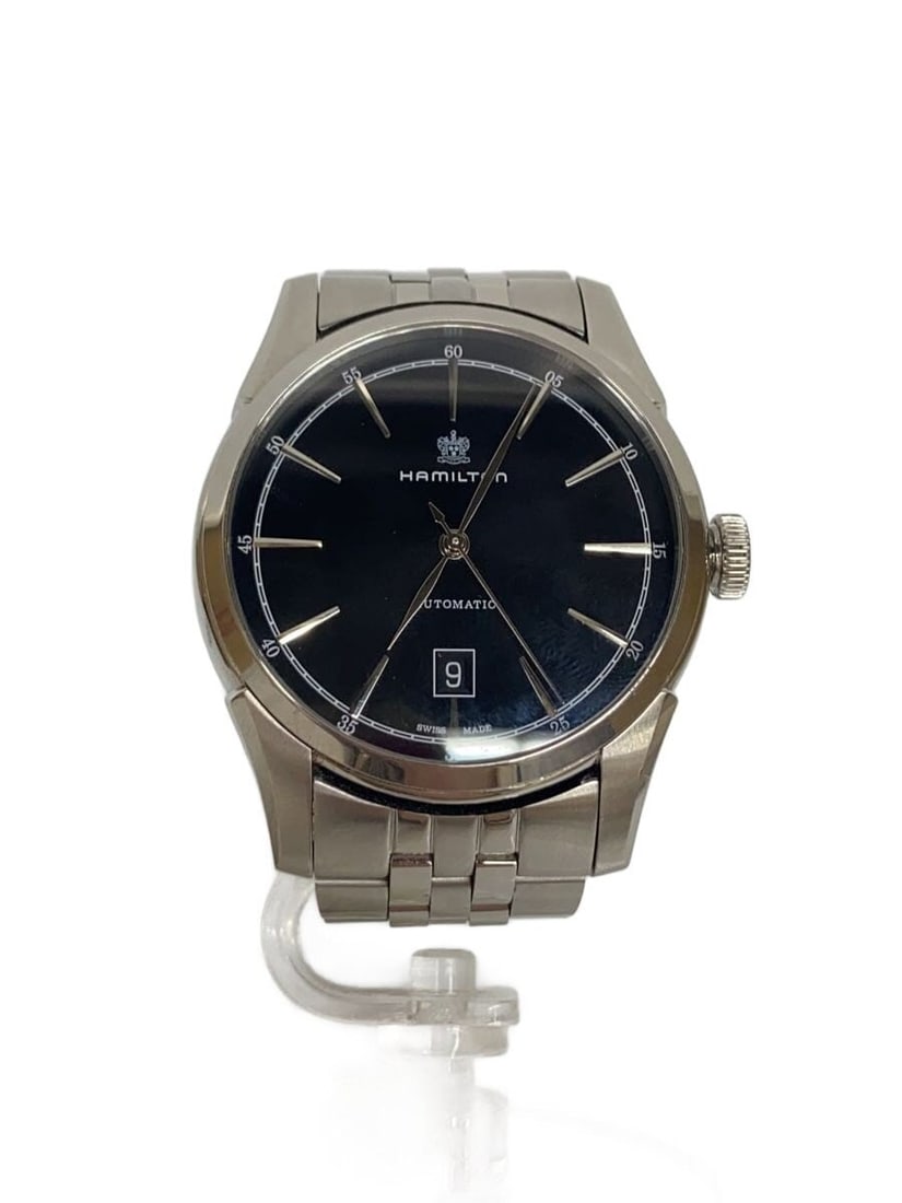 Hamilton Spirit of Liberty Stainless Steel Black Dial Men's Watch: Hamilton Spirit of Liberty Stainless Steel Black Dial Men's Watch This Hamilton American Classic Spirit of Liberty men's wristwatch features a black dial and a stainless steel case and band. Designed 