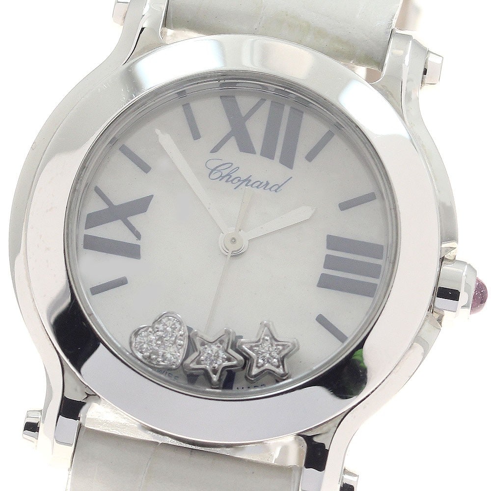 Chopard Happy Sport Womens Quartz Watch Ref 8509 Steel: Chopard Happy Sport Womens Quartz Watch Ref 8509 Steel Pre-owned Chopard Happy Sport women's wristwatch, reference 8509, with a quartz movement and white shell dial. It features a stainless steel case