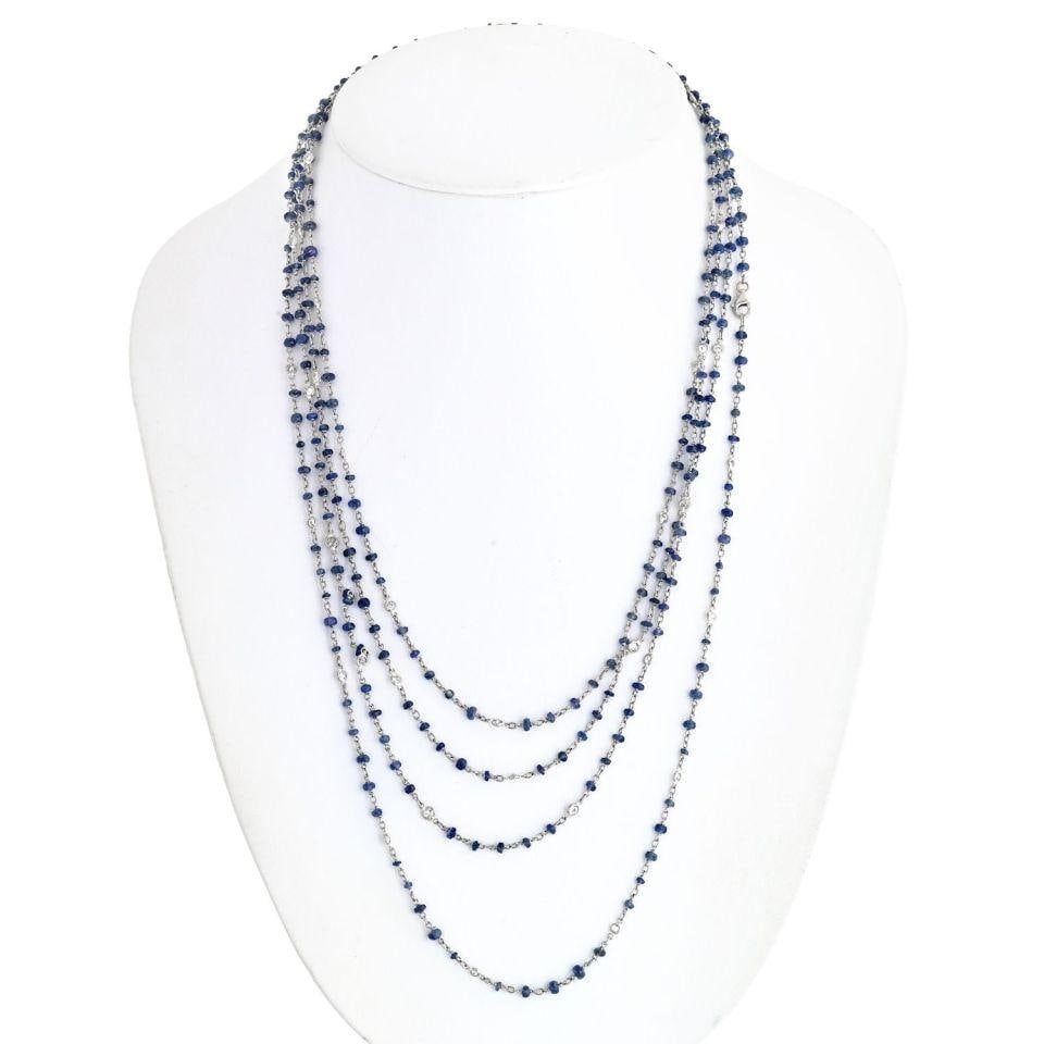 80 Inch Platinum Necklace With Sapphires and Diamonds by the Yard: 80 Inch Platinum Necklace With Sapphires and Diamonds by the Yard This platinum necklace features an elegant by-the-yard design set with approximately 40.00 carats of sapphires and 4.50 carats total d